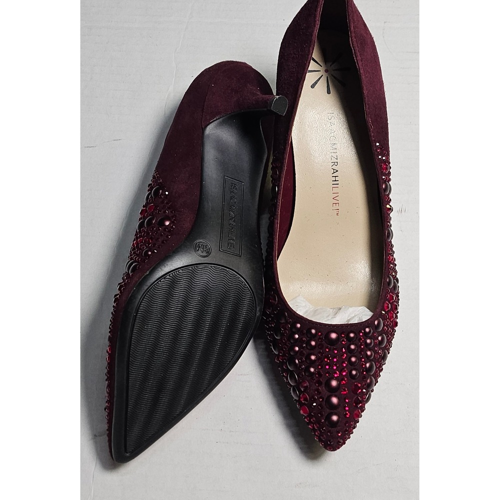 Isaac Mizrahi Live Embellished Velvet‎ Block Heel Pumps Wine Burgundy Womens 6M - Picture 8 of 11